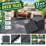 12pcs Interlocking Deck Tiles 30x30cm Garden Patio Balcony Outdoor Flooring