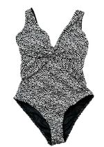 M & S MAGIC SHAPING PLUNGE SWIMSUIT SIZE 14  NON WIRED PADDED BLACK/WHITE