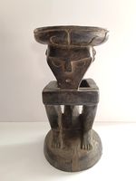 Characterful Vintage African Wooden Stool - Congo Basin 39cm x 20cm. Home Decor.