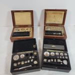 Antique Apothcary Brass Weights and Wooden & Bakelite Boxes