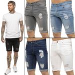 Kruze Shorts Mens Slim Fit Ripped Stretch Denim Cotton Summer Half Jeans Pants