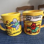 Bassett's Jelly Babies 2x Yellow Mugs Wibbly Wobbly Slogans Staffordshire