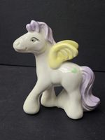 Vintage Ceramic Pegasus Figurine - White with Purple Mane & Yellow Wings 4"