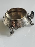 Antique Russian Solid Silver Salt Cellar with  faces and Butterfly Details