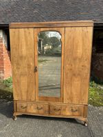 Antique Art Deco Vintage Walnut Mirrored Wardrobe Armoire
