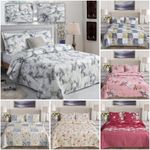 3 Pcs Patchwork Bedspread Reversible Quilt Comforter Bed Throw Set Double & king