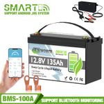 12V 135AH LiFePO4 Lithium Battery Bluetooth BMS for RV Solar Off-grid+7A Charge