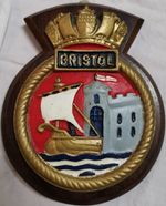 HMS Bristol - Ship Crest Plaque Badge, Hand-Painted, Solid Mahogany Mount, 457g
