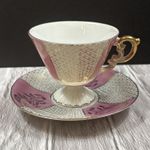 Vtg Napcoware Japan Porcelain Pedestal Cup And Saucer Pink and Gold