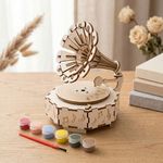 Rotating  music Musical Box "Gramophone"  Wood Craft  & Paint Kit  Make Your Own