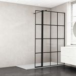 Black Grid Shower Screen Walk In Shower Enclosure 8mm Glass & Flipper Panel