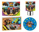 HOT WHEELS MONSTER TRUCKS Lightshade, Touch Lamp, Wall Art, Wall Clock Bundle