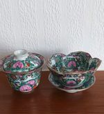 Vintage Chinese Tea Cups x 2 Hand Painted with Gold Trim and Floral Design VGC