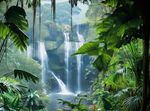 WOODLAND WATERFALL CANVAS PICTURE PRINT WALL ART