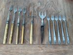 Job Lot of 11 Vintage Silver Plated Faux Bone Handled  Pickle & Bread Forks