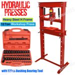12 Ton Workshop Hydraulic Bench Press Garage & 52 Bearing Race & Seal Driver Set