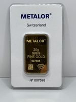 Metalor 20 Gram Minted Gold Bullion Bar 999.9 Fine Gold 24k Sigma Tested