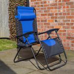 Luxury Padded Multi Position Zero Gravity Garden Relaxer Lounger in Blue & Black