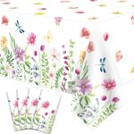 4 Pack Summer Floral Tablecloth Wild Flowers 51" x 86" Table Cover for Wedding