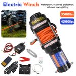 12V Winch 3500LB 4500LBS Electric Winch ATV Winch Synthetic Rope Wireless Remote