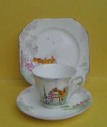 An unusual Shelley Art Deco "Cottage" 11633 Doric shape tea trio. C.1928.
