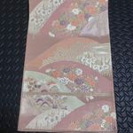 Silk Fukuro Obi Chrysanthemum Camellia Mountain Pattern Pink Gold 416cm