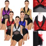 UK Womens Rumba Salsa Dance Leotards Shiny Sequin Bodysuits Tango Dance Costume 