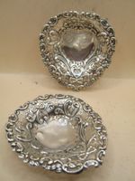 Birmingham Victorian Sterling Silver Pair Of Bon Bon Heart Shaped Dish