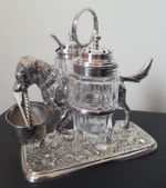 RARE ANTIQUE VICTORIAN SILVER PLATE DOG FIGURAL NOVELTY CRUET SET 1871 ENGLISH