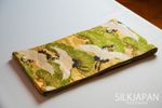 Vintage Japanese Silk Maru Obi Table Runner Crane　Mustard Gold – Antique...
