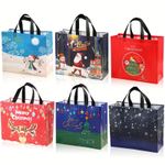 Large Christmas Tote Bags with Handle, Reusable Xmas Grocery Carrier Gift Bags
