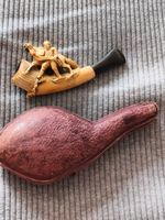 Antique 19th Century Carved Horse and Man Meerschaum Pipe Small chip to mans hat