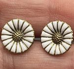 Georg Jensen Denmark Gilded Sterling Silver White Enamel Daisy Stud Earrings