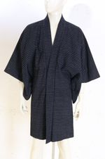 Vtg Japanese Men's Kasuri Indigo Kimono Haori Jacket WWII Military Silk Lining