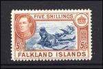 M27087 Falkland Is 1938 5/- Blue/Chestnut Very Fine Used Sg 163 Cat £95