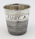 WILLIAM HUTTON SILVER PLATE 'JUST A THIMBLE FULL' SPIRIT MEASURE c1900