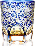 Edo Tokyo Kiriko Whiskey Glass Double-Layer Colored Cut Whisky Scotch Glass 9Oz