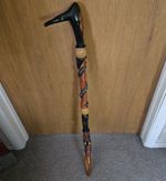 VTG Hand-Carved Jamaican Story Stick Wooden Walking Cane Snake Face Folk Art 36"