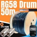 Black RG58 50m 5mm 50 Ohm Stranded Coax CB Radio Coaxial Cable Roll Reel Drum+M