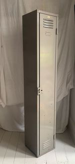 Vintage Tall Grey Metal Locker / Filing Cabinet with Four Shelves