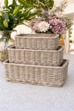 Shallow Wicker Storage Baskets Driftwood Wash Grey Kitchen Tidy No Liner