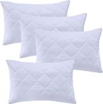 Pack of 4 Luxury Quilted Zipped Pillow Protectors Soft Pillow Pairs White Cover