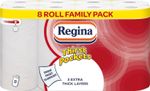 8 Pack Regina 3 Ply Kitchen Roll Thirst Pockets Highly Absorbent & Strong Towels