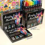 48 Color Acrylic Paint Markers Dual Tip Brush & Fine Pen for Rock Wood Canvas