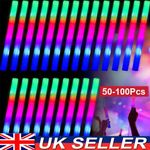 100X LED Foam Sticks Flashing MultiColor Glow in Dark Batons Light Party Concert