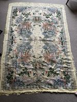 Vintage Brocade Flowers Chinese Silk Tapestry Tablecloth Dragon Pagoda Handmade 