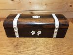 An Antique Victorian Rosewood Blue Silk Lined Decorative Casket Jewellery Box