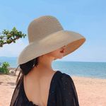 Women's French Style Straw Hat Wide Brim Weave Hat UV Protection Cap Beach Hat