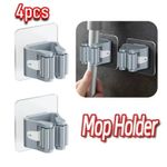 4x Mop Broom Holder Self Adhesive Mop Grip Holders Wall Mounted Broom Hanger UK