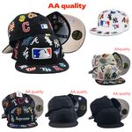 NEW MLB Teams Patch Logos All-Over Black/White 59FlFTY Fitted Cap-5950 Hat